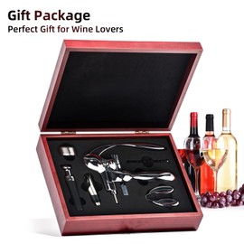 QONYFONE Rabbit Wine Opener Set, Premium 6-Piece Corkscrew Kit with Wooden Gift Box, Includes Foil Cutter, Wine Stopper & Accessories, Easy Cork Removal, Perfect for Wine Lovers (Vintage Silver)