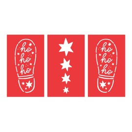 Festive Set of 3 Christmas Decorations - Santa Footprints and Stars, Red, 16.5 x 27.5 cm