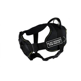Dean & Tyler Fun Works Do Not Separate From Handler Harness with Padded Chest Piece, Medium, Fits Girth Size: 28-Inch to 34-Inch, Black with Yellow Trim