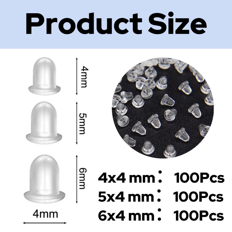 Earring Backs Replacements, 300 Pcs Plastic Hypoallergenic Bullet Clutch, for