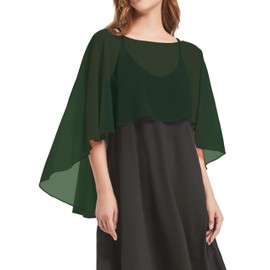 Womens Capelets Shawls and Wraps for Evening Dresses Chiffon Wedding Cape Shrugs, Dark Green