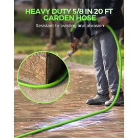 WILAWELS 20 FT x 5/8″ Garden Hose, Short Lightweight Flexible Garden Water Hose with Swivel Handle, 300 PSI Working, 1000 PSI Burst, All-Weather Outdoor Use, Heavy Duty, Drinking Water Safe, G20GH06