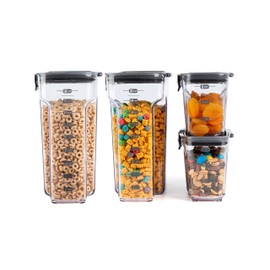 Progressive International ProKeeper+ 4-Piece Clear Plastic Modular Airtight Pantry Cereal Food/Snack Kitchen Storage Organization Container Canister Set