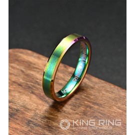 King Ring 4mm Tungsten Ring – Super Polished Matt Multicolor Mood Ring For Men & Women Rainbow Mens Wedding Band for Him & Her K13 – Multi 13