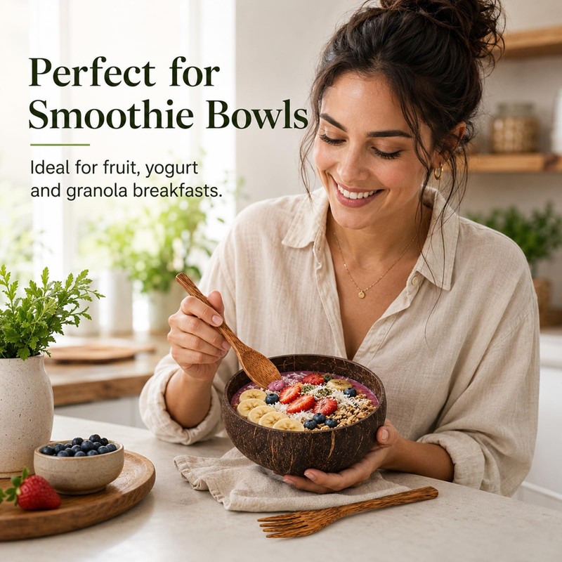 HANXIANG 3PCS Coconut Bowl and Wooden Spoon Set