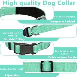 Seyezo Refective Dog Collar, Soft Neoprene Padded Pet Collar for Small, Medium, Large Dogs, Adjustable Puppy Collars with Quick Release Buckle, Safe Breathable Nylon Dog Collars for Puppies(Teal,XS)