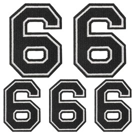 Iron on Numbers Patches, 5 Pieces Full Embroidered Numbers Patch Applique for Clothes, Dress, Hat, Jeans, DIY Accessories, Black 6