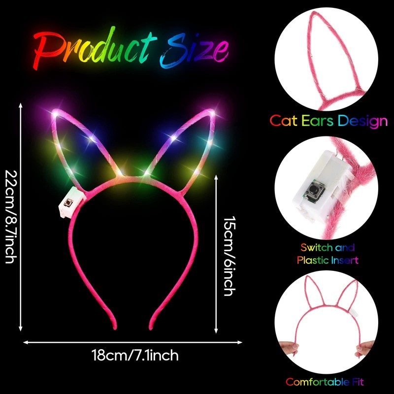 WILLBOND 40 Pcs Light up LED Bunny Ears Headband Glow