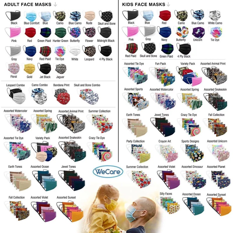 Wecare Disposable Face Masks For Kids, 50 Camo Face Masks,