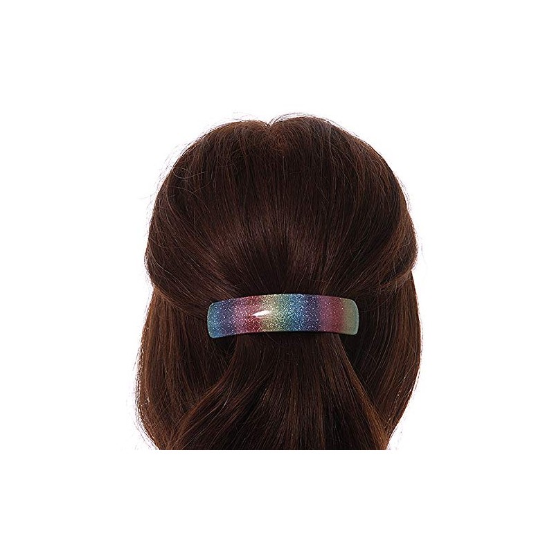 'Rainbow' Glitter Acrylic Square Barrette/Hair Clip In Silver Tone -