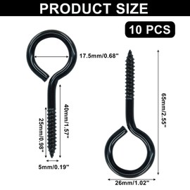 Murtenze 10 Pack 2.5 Inch Eye Hooks Screw, 304 Stainless Steel Eye Screws Heavy Duty Eye Bolts Screw in for Wood, Securing Cables Wires, Indoor & Outdoor(Black)