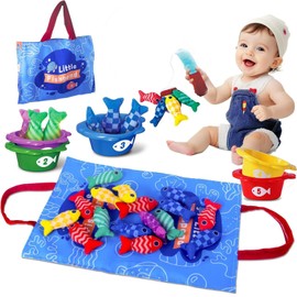 Mtxorvix Montessori Fish Toys, 22 PCS Cloth Fishing Game Sensory Toy, Count Learning Montessori Toys, Number Counting, Color Sorting, Stacking