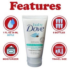 Baby Dove Sensitive Moisture Baby Lotion, 6 pack, Hypoallergenic and Fragrance Free for Sensitive Skin, Moisturizing Unscented Baby Lotion for Dry Skin, Safe for Newborns, Travel Size 1 oz Each