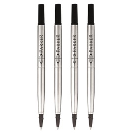 Parker Rollerball Pen Quink Ink Refills - 0.5mm Fine Point - Black Ink – Pack of 4