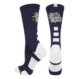 MadSportsStuff Bulldogs Logo Athletic Crew Socks (Navy/White, Large)