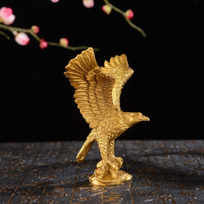Golden Brass Fengshui Handmade Fortune Eagle Statue Hawk figurine Home