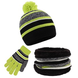 Zsedrut Kids Winter Hat Scarf Gloves Set Toddler Girls Boys Warm Knit Beanie Neck Warmer (Green,3-8 Years)