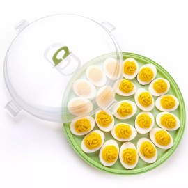 HANSGO Round Deviled Egg Platter and Carrier with Lid - 22 Egg Slots