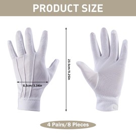 4 Pairs White Cotton Gloves,Stitched White Gloves with Snap Button,Thin Cotton Gloves with 3 Seam Design,Nylon Cotton Gloves for Wedding, Formal Tuxedo, Party, Inspection,23.5 * 8.5cm