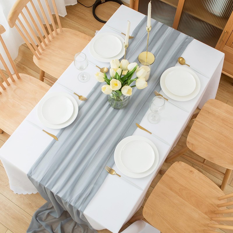 Chuqing Chiffon Table Runner, Wedding Fabric Tulle Boho Table Runner,