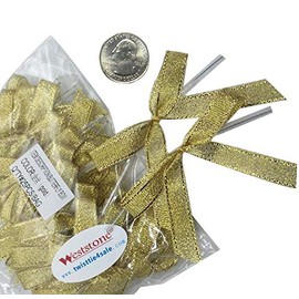 50pcs Gold Metallic Pre-Tied Ribbon Bows - 2 1/2" Gold