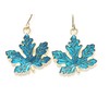 Teal Maple leaf charm, handmade golden colour dangle earrings
