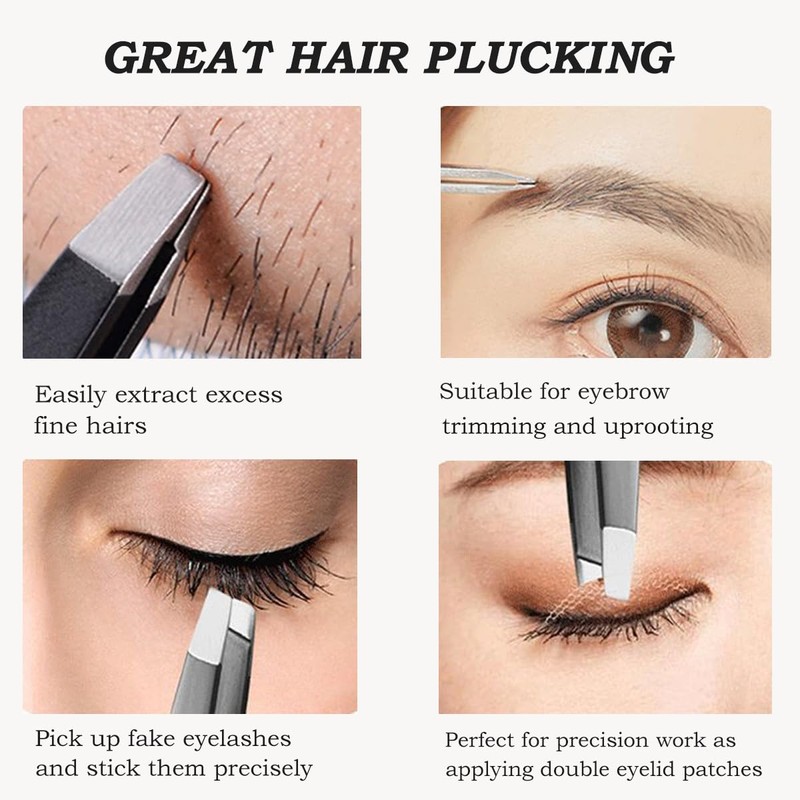 Tweezers Set for Facial Hair Removal Women, 8Pcs Precision Eyebrow