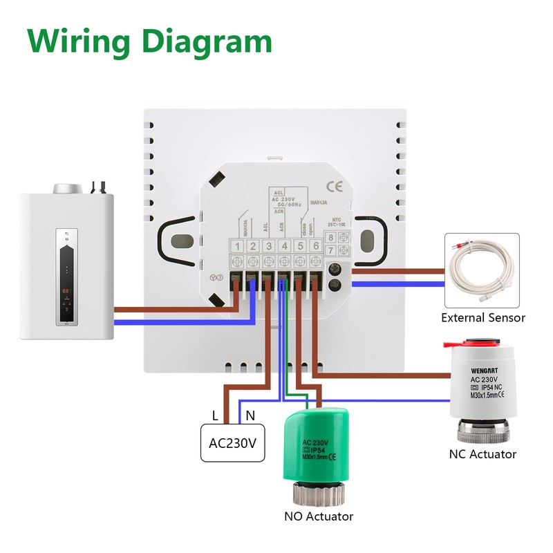 Wengart Digital Thermostat WG903, Programmable, Suitable for Water/Gas Boiler 3A,