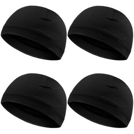 Syhood 4 Piezas de los Hombres de Las Gorras del cráneo de algodón Suave Gorro de Dormir Gorros elástico Casco Forro Multifuncional para Hombres Mujeres, Negro, as Shown Above