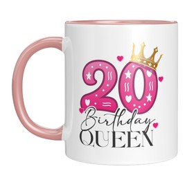 TassenTicker - Birthday Queen - Kaffeebecher - 20. Geburtstag - Jubiläum - runder Geburtstag - Geburtstagsgeschenk - Geschenkidee - Frauen - pink