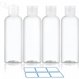 Clear Travel Bottles, 100ml, TSA-Approved, Set of 4, Leak-Proof with Labels