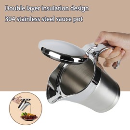 304 Stainless Steel Gravy Boat,with Hinged Cover Gravy Pitcher,Insulated Gravy Boat with Lid,Gravy Jug,Suitable for Family Dinner Parties（ 750 ml）