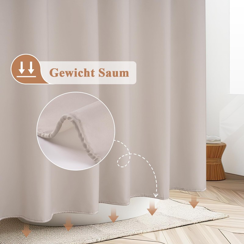 EurCross Shower Curtain 180 x 180 cm Sand Textile Fabric