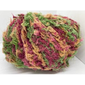 Bunny Soft #113 Fall Herbs - Red, Green, Tan Berlini Microfiber Nylon Puffy Long and Short Eyelash Novelty Yarn - 50 Grams (1.76 Ounces) 73 Meters (80 Yards)