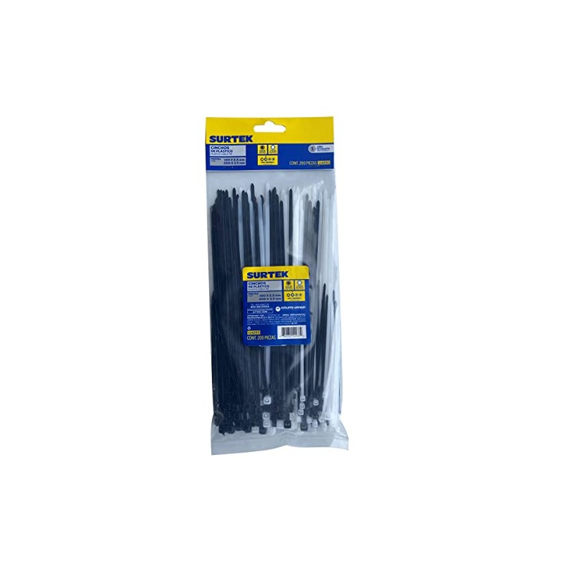 Surtek 114250 Cinchos plásticos combinados en bolsa tensión 8 Kg,