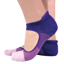 Pack of 2 Women's Cotton Colourful Non-Slip Yoga Socks with Heel Pad, purple
