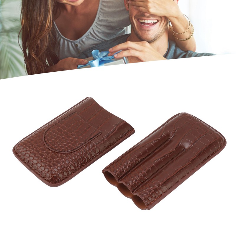 Cigar Holder Case Artificial Leather Portable Durable Elegant 3 Finger