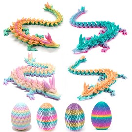 4PCS 3D Printed Dragon - Dragon Eggs with Inside -, Mini Easter Eggs Fidget Toy 3D Articulated Crystal Eggs Mystery Egg Home Office Decor Executive Desk (4 PCS- Style B)