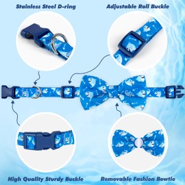 azuza Dog Collar with Bow Tie, Soft and Comfortable Adjustable Bowtie Dog Collar for Small Dogs (S, Shark)