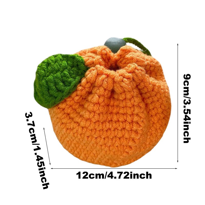 Cute Tangerine Bag | Knitted Bag Cute Drawstring,Orange-Shaped Crochet Purse,
