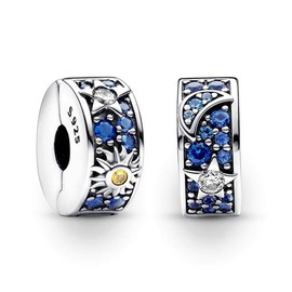 TOFBS 2 PCS Women's Charms for Bracelets Necklaces 925 Sterling Silver Sun Moon Star Clip Spacer Stopper Charm Cubic Zirconia Pendant Bead Jewelry Birthday Gifts for Girls Mum Wife (Gold#2)