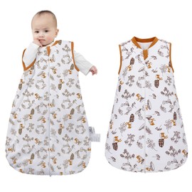 LAT LEE AND TOWN Baby Sleeping Bag with Zipper100% Cotton Winter Sleeveless Swaddle Blanket Sleep Sack Warm Sleepsuit (bunny mushroom, S)