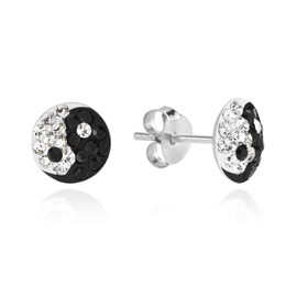 Yin Yang Balance Sparkly 925 Sterling Silver Stud Earrings 7mm, Cubic Zirconia, Cubic Zirconia
