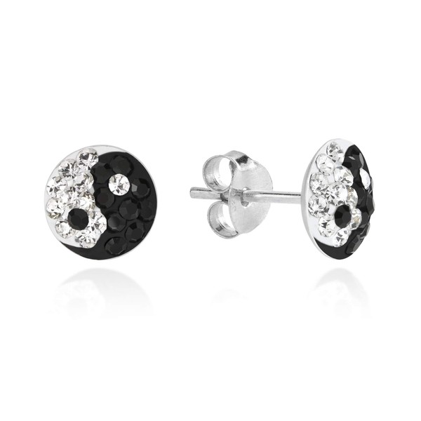 Yin Yang Balance Sparkly 925 Sterling Silver Stud Earrings 7mm,