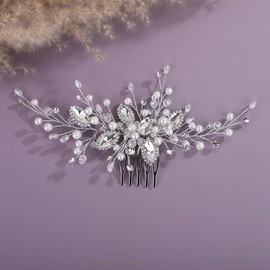 Teyglen Bride Crystal Wedding Hair Comb Bridal Rhinestone Pearl Hair Comb for Bride Headpiece Handmade Silver Headband Head Piece Wedding Hair Accessories for Women(Silver)