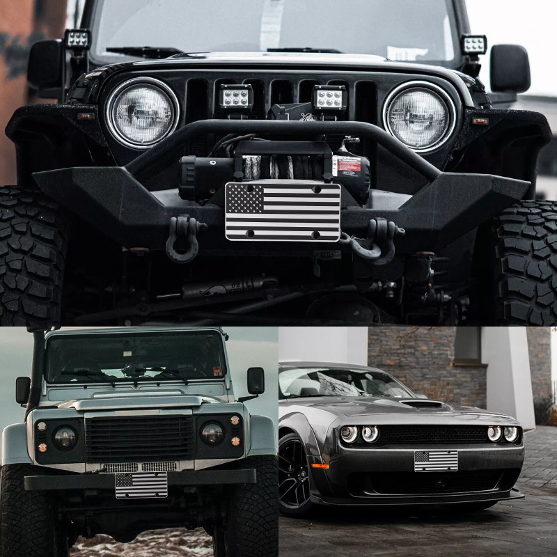 VEHITO American Flag License Plate, Black Front Flag License Plates