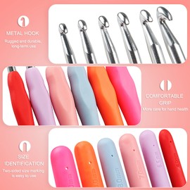Coopay Large Crochet Hook Set, Sizes 6.0 mm, 6.5 mm, 7.0 mm, 8.0 mm, 9.0 mm, 10 mm Crochet Hooks with Solid Hooks and Soft Grip for Arthritic Hands, Chunky Ergonomic Metal Crochet Hook Set