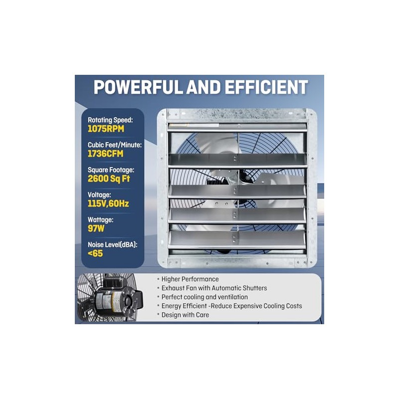 iLIVING 18" Wall Mounted Shutter Exhaust Fan, Automatic Shutter, with