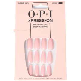 OPI xPRESS/ON Bubble Bath | Nude Pink Long Coffin Press On Nails | With Nail Glue | Long Lasting, Reusable, Non-damaging