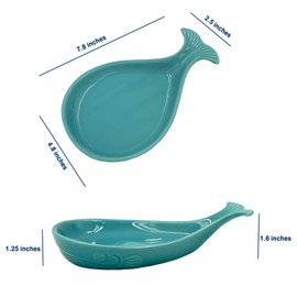 Whale Spoon Rest for Stove Top, Ceramic Spoon Holder for Kitchen Counter, Modern Farmhouse Kitchen Décor, 7.8 x 4.8 Inches (Aqua Blue)